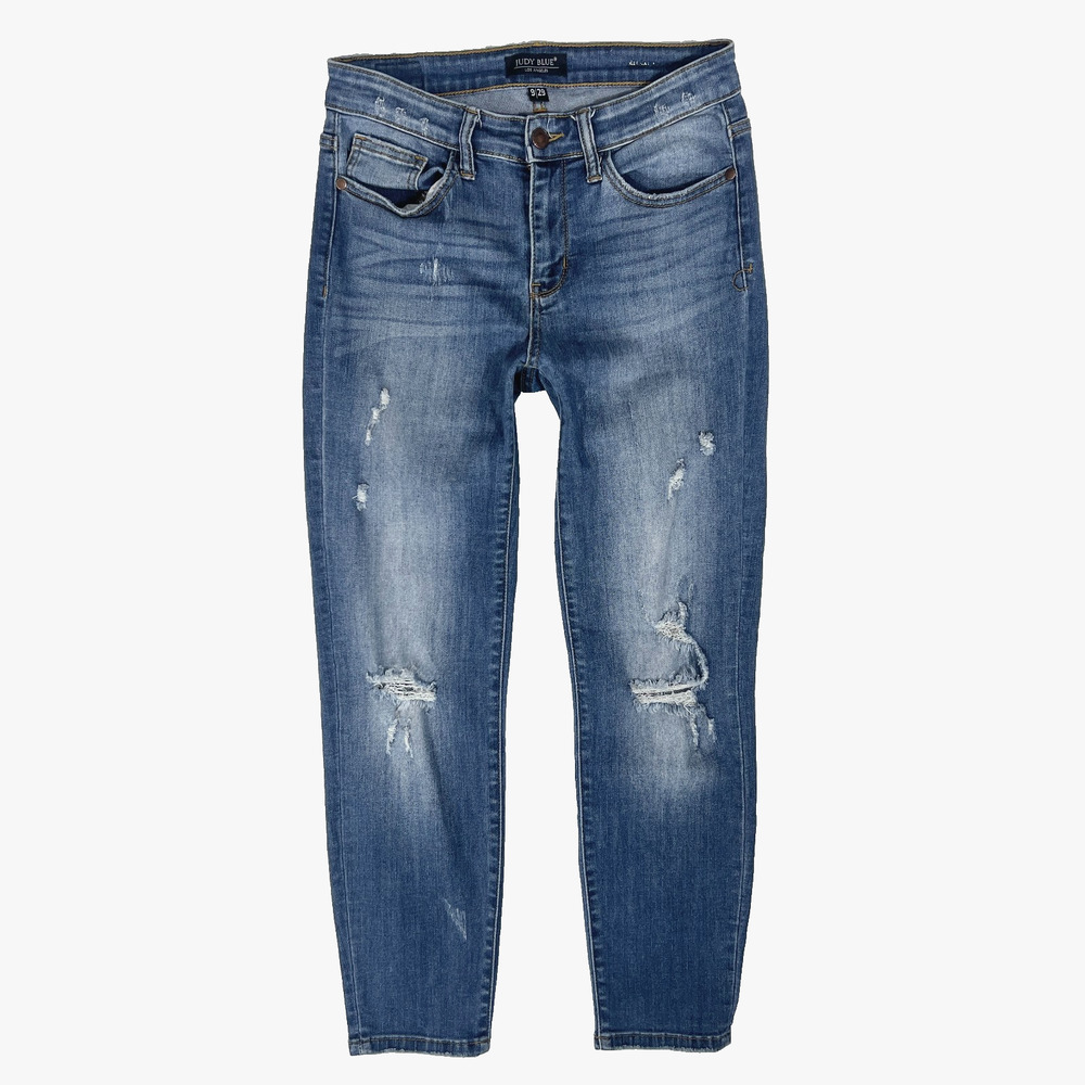 Judy Blue JB8271 DK Jeans 9 29 Mid Rise Distressed Relaxed Stretch 90s Spandex